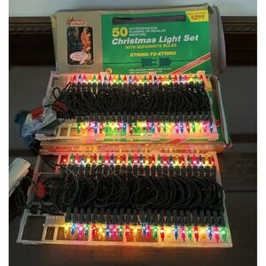 2 Vintage Joybrite‎ Indoor/Outdoor Mini Christmas Lights Superbrite Reg/Flash